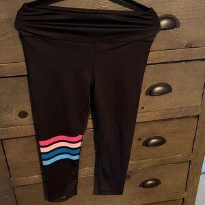 Peloton Black Leggings with Pink and Blue Stripes